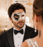Black Masquerade Mask for Men - Silver Musical Venetian Sheet Music Design - Image 4