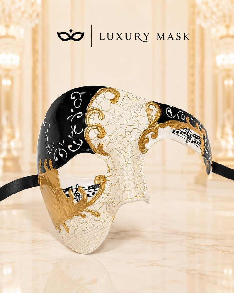 Black Gold Antique-Style Phantom of the Opera Half Face Venetian Masquerade Mask for Men | Vintage Mask for Mardi Gras, Halloween & Costume Parties product view 6
