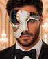 Black Gold Antique-Style Phantom of the Opera Half Face Venetian Masquerade Mask for Men | Vintage Mask for Mardi Gras, Halloween & Costume Parties