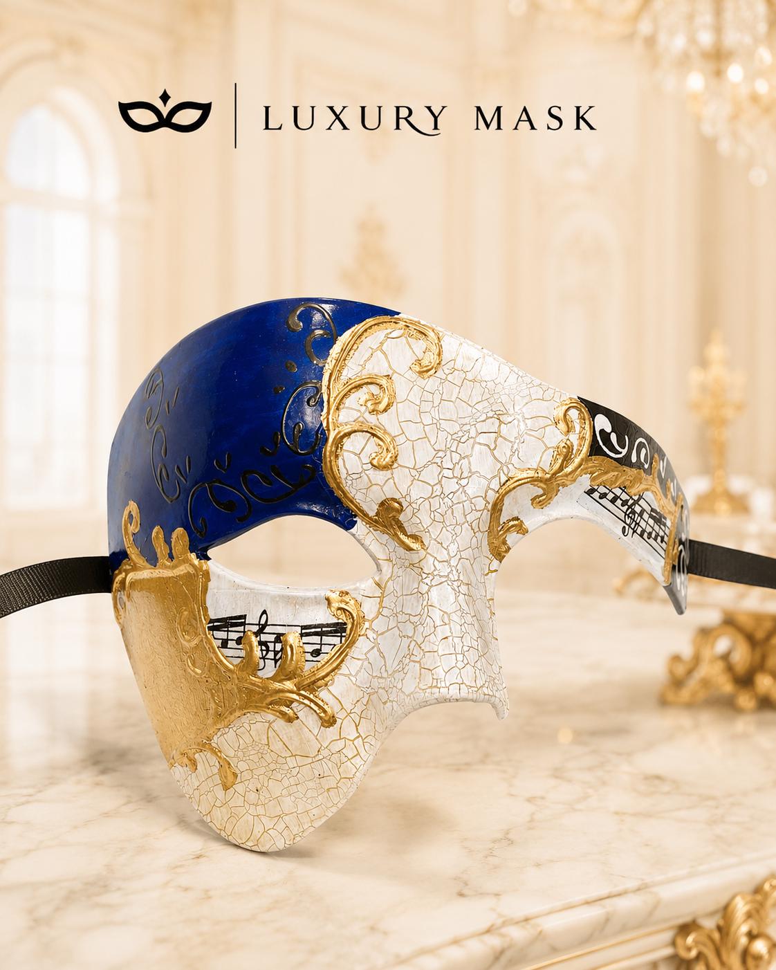 Blue Gold Phantom of the Opera Half Face Mask