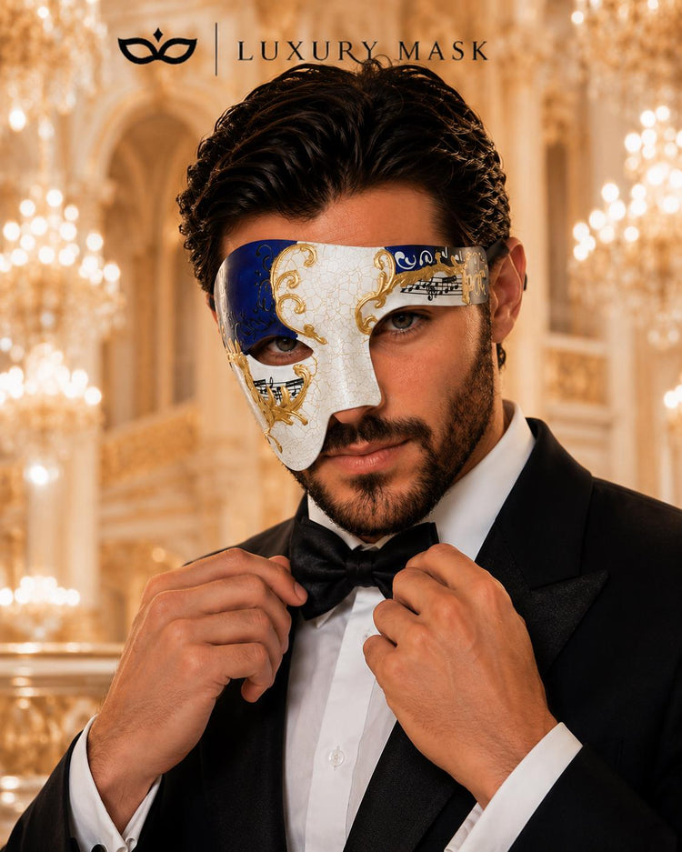 Blue Gold Phantom of the Opera Half Face Mask