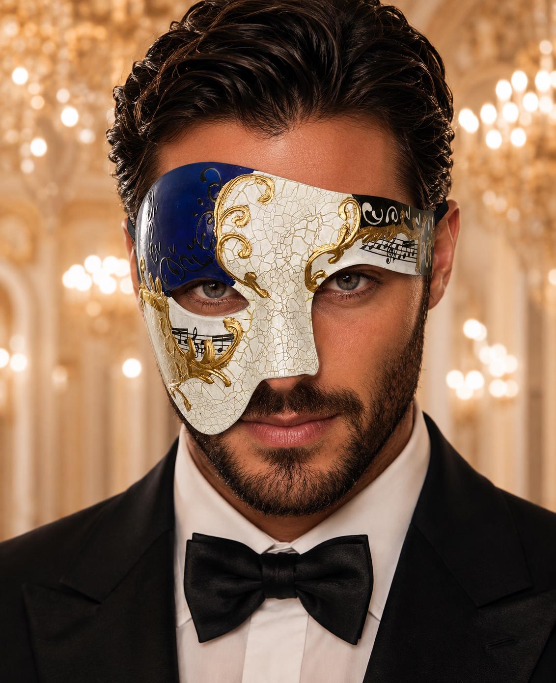 Blue Gold Phantom of the Opera Half Face Mask