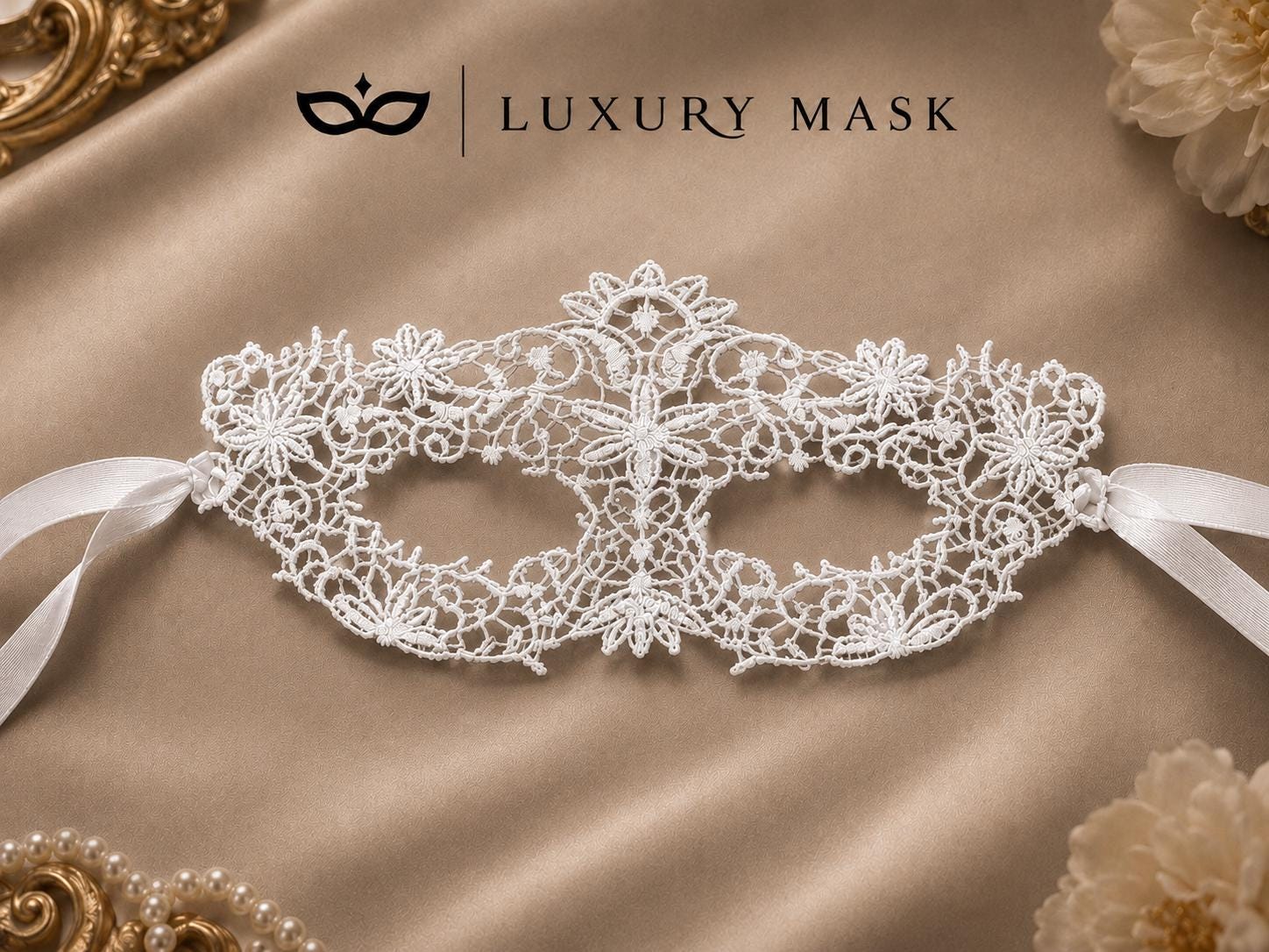 White Floral Lace Masquerade Mask