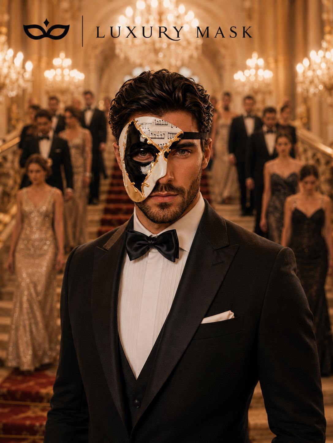 Black and Gold Musical Phantom Masquerade Mask for Men - view 2