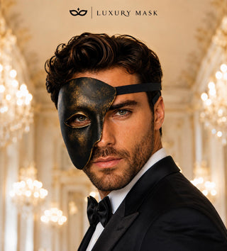 Antique Black and Gold Phantom Masquerade Mask for Men - view 2