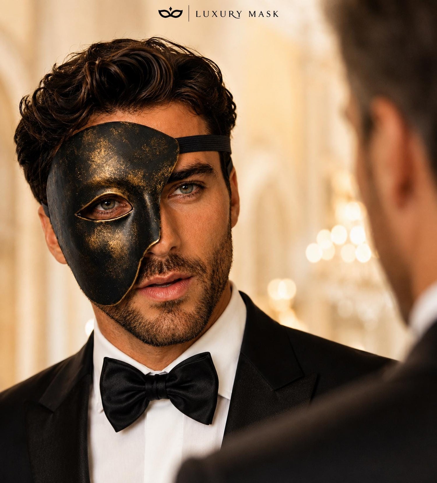 Antique Black and Gold Phantom Masquerade Mask for Men - view 4