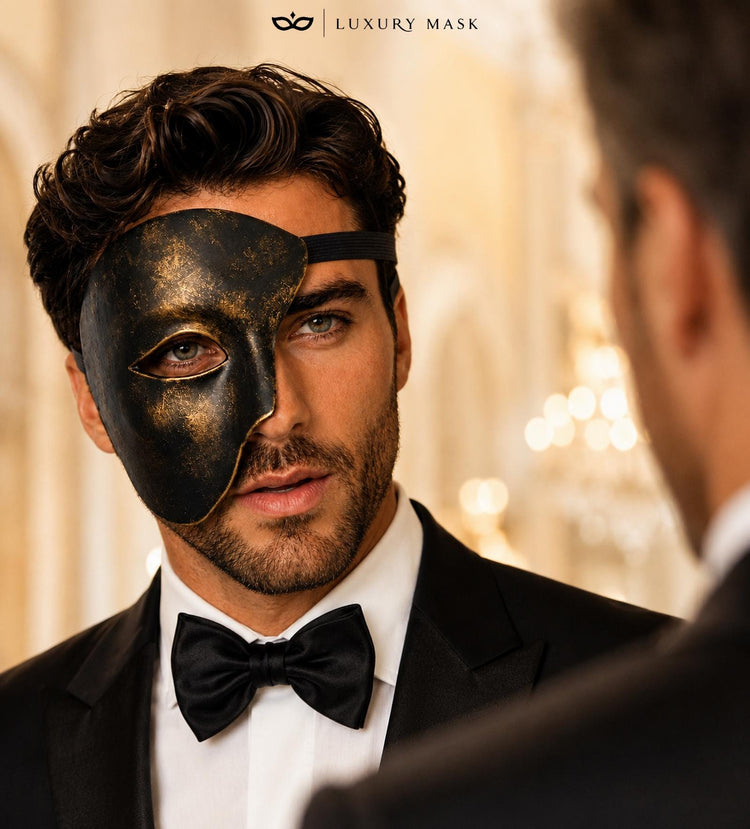 Antique Black and Gold Phantom Masquerade Mask for Men - view 4