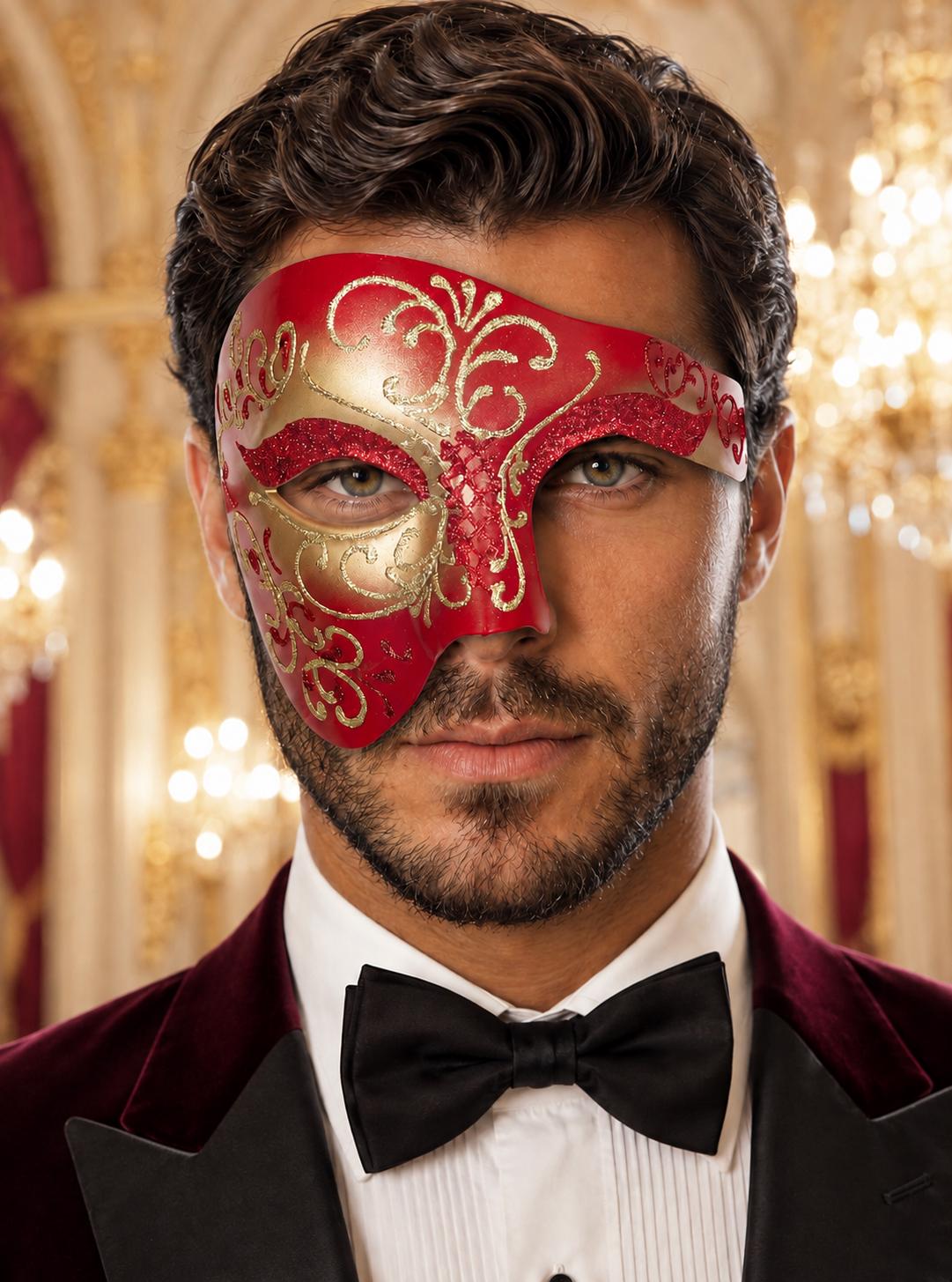 Red & Gold Glitter Phantom Mask