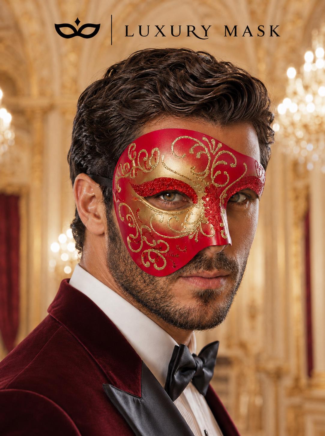 Red & Gold Glitter Phantom Mask