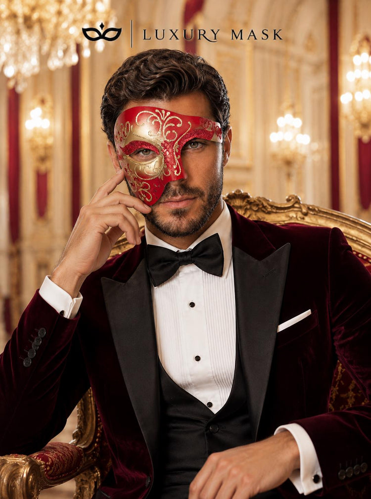 Red & Gold Glitter Phantom Mask