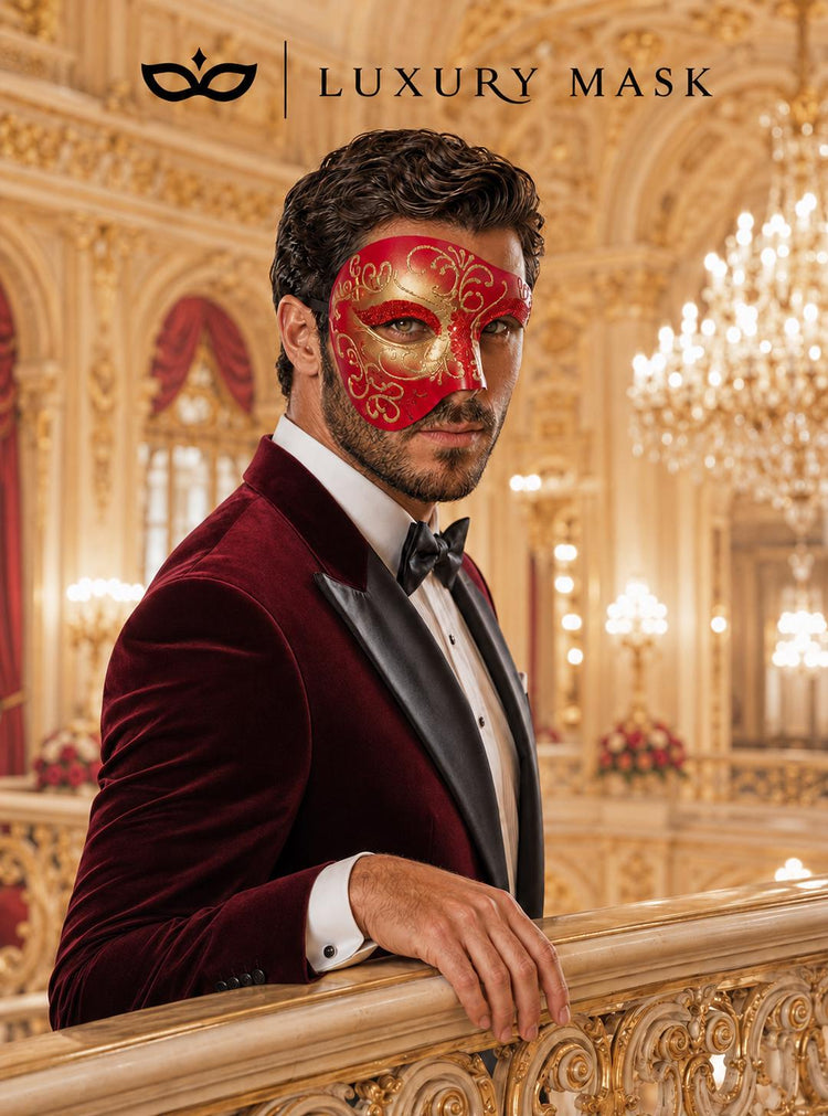 Red & Gold Glitter Phantom Mask
