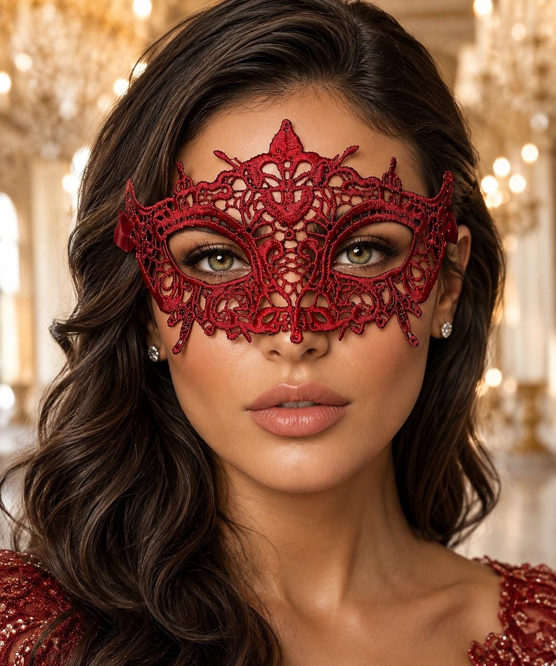 Red Lace Masquerade Mask for Women