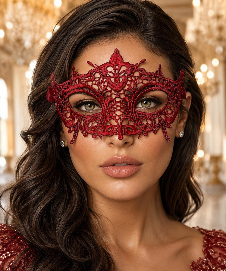 Red Lace Masquerade Mask for Women