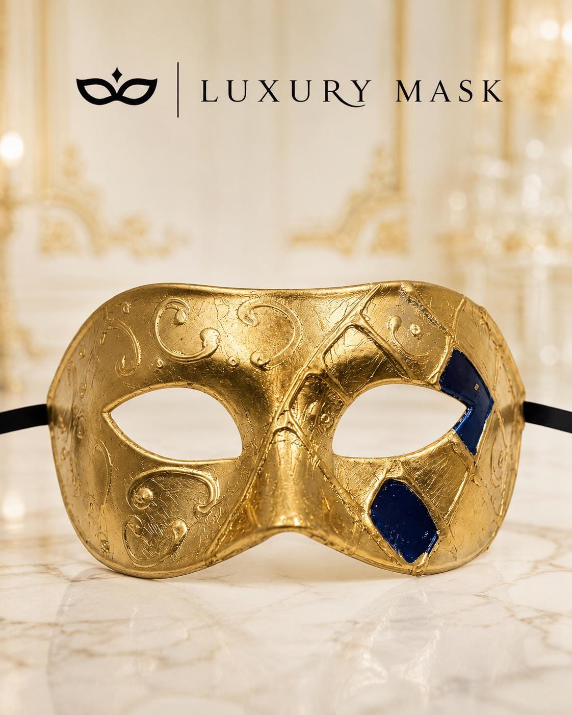 Antique Blue Gold Venetian Mask For Men