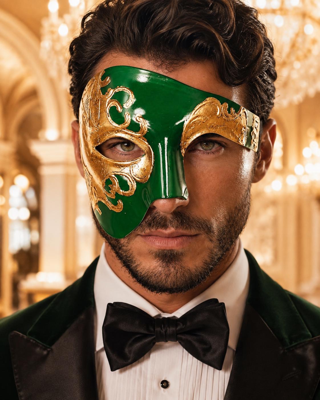 Green Gold Phantom Masquerade Mask for Men