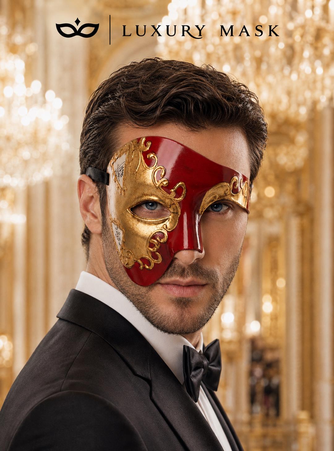 Red Gold Phantom Masquerade Mask for Men