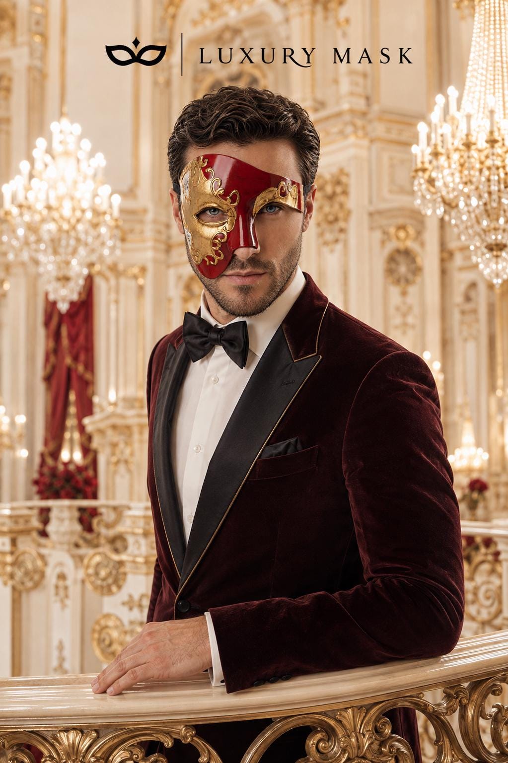 Red Gold Phantom Masquerade Mask for Men