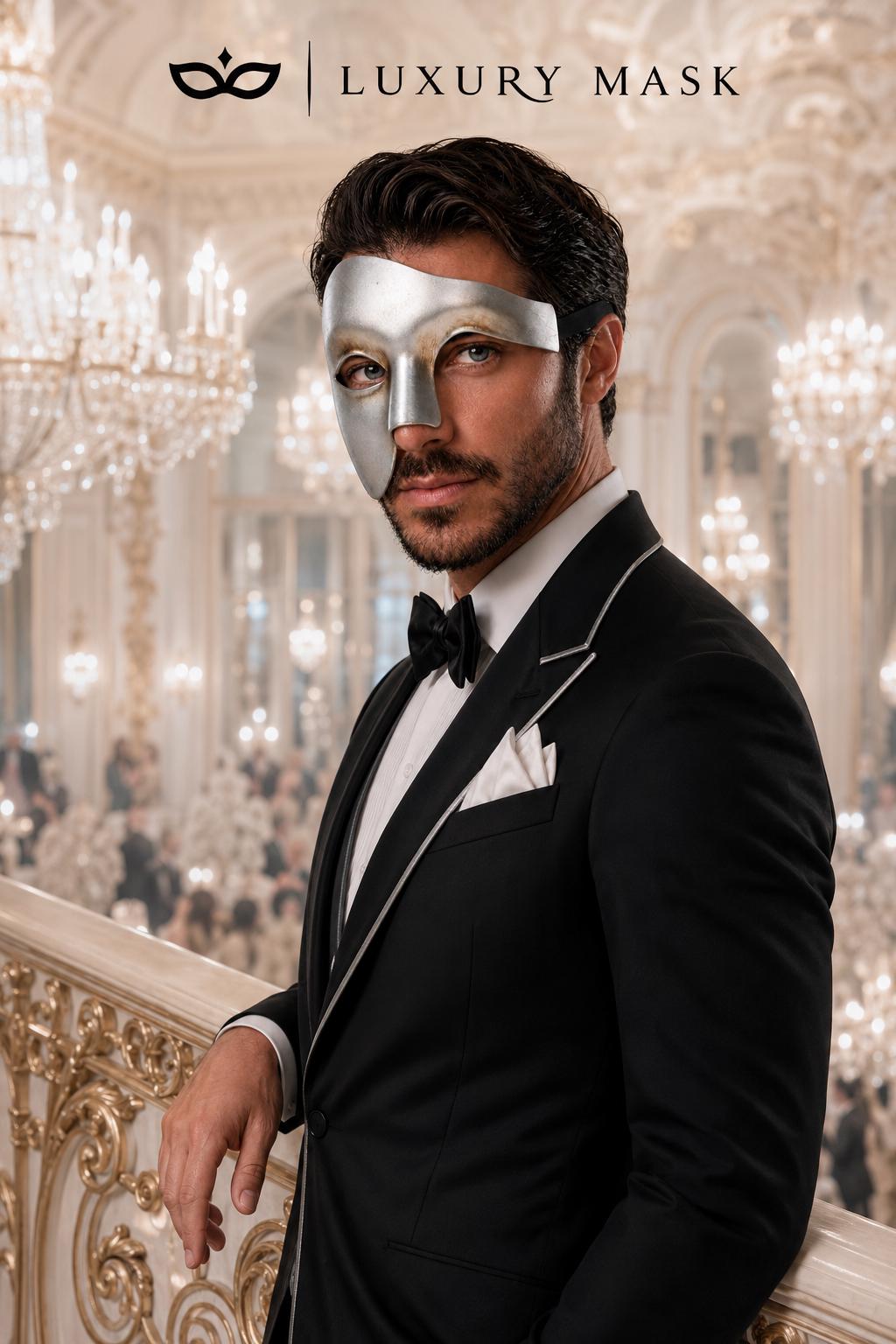 Solid Silver Phantom of the Opera Mask for Men