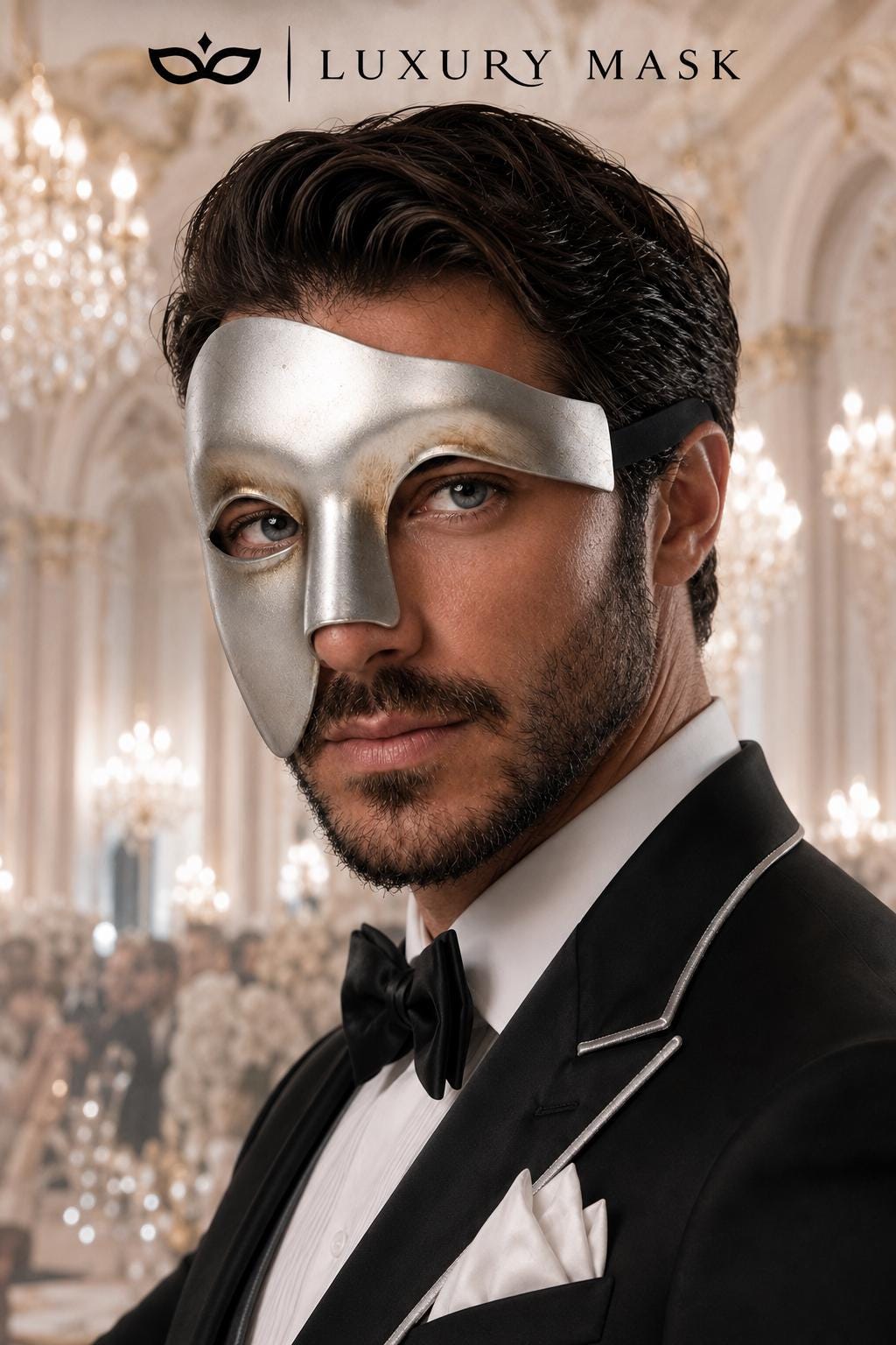 Solid Silver Phantom of the Opera Mask for Men