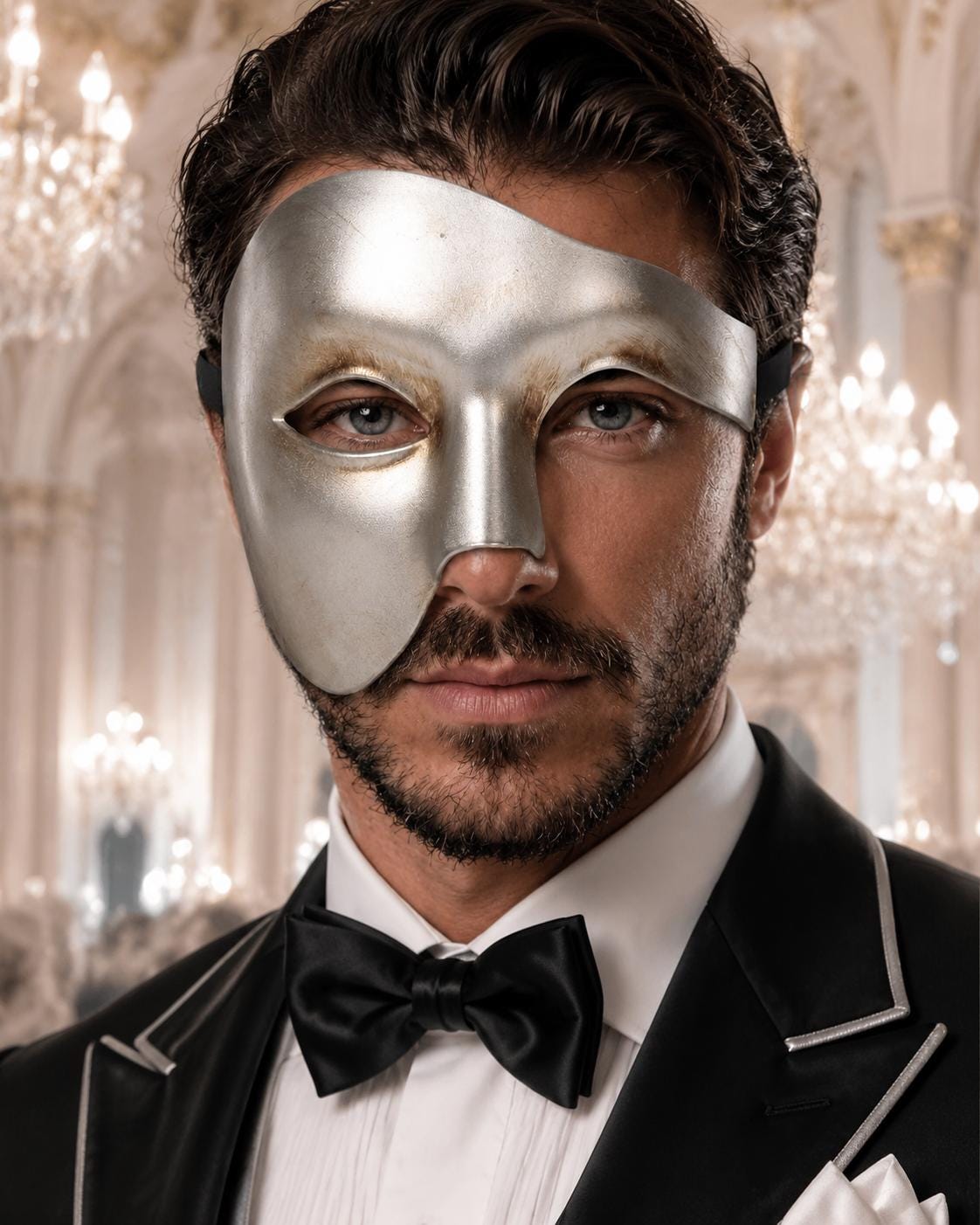 Solid Silver Phantom of the Opera Mask for Men
