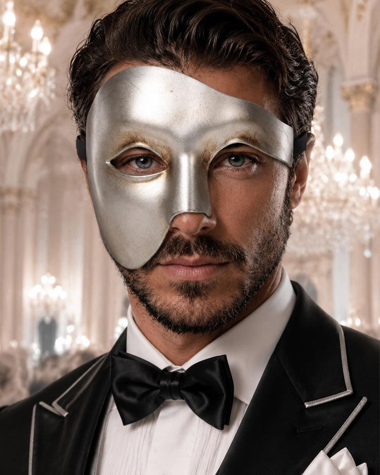 Solid Silver Phantom of the Opera Mask for Men