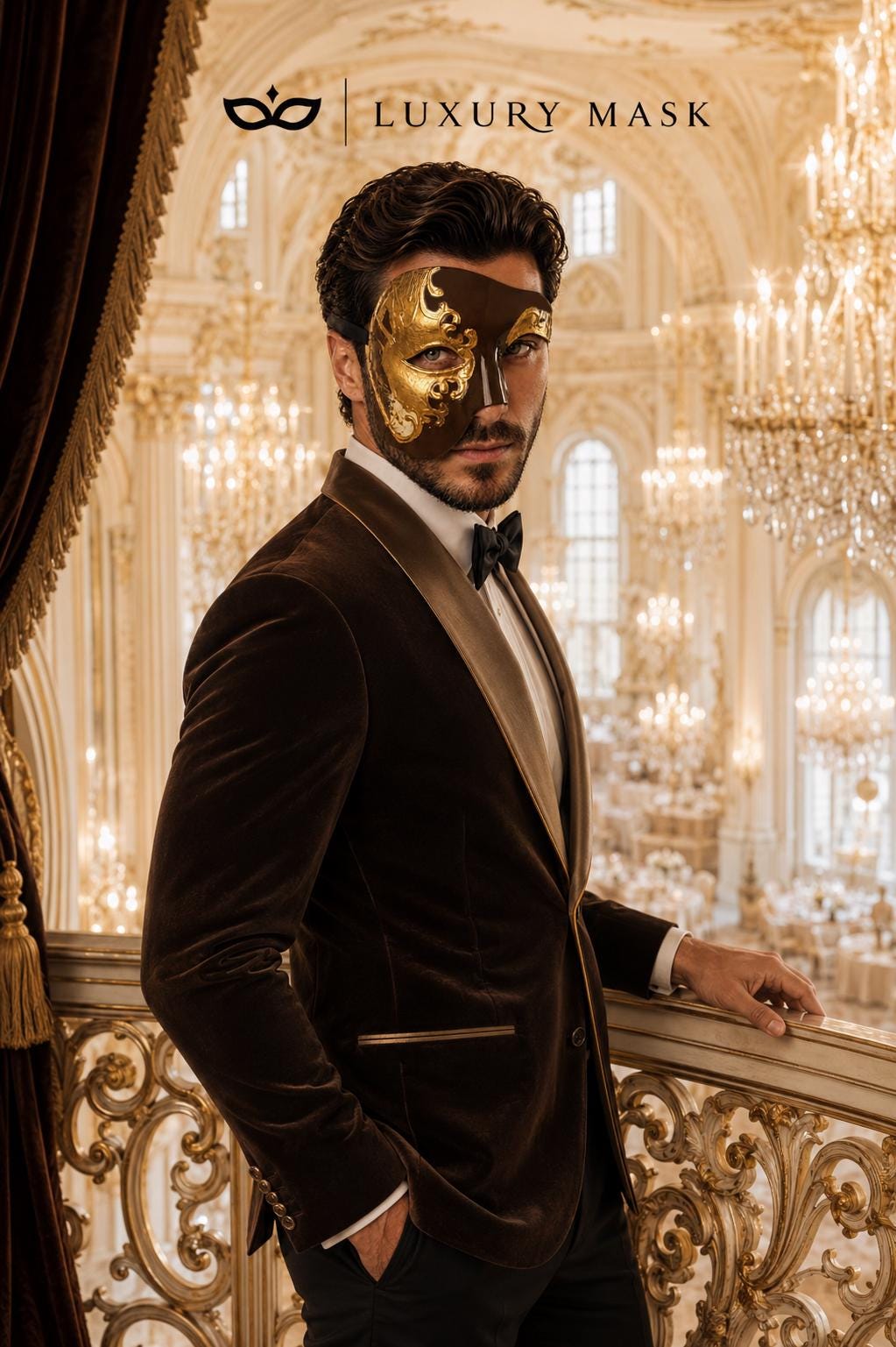 Mocha Gold Phantom of the Opera Mask
