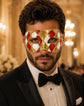 Red & Gold Checkered Venetian Masquerade Mask for Men