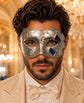 Antique Blue & Silver Venetian Masquerade Mask for Men