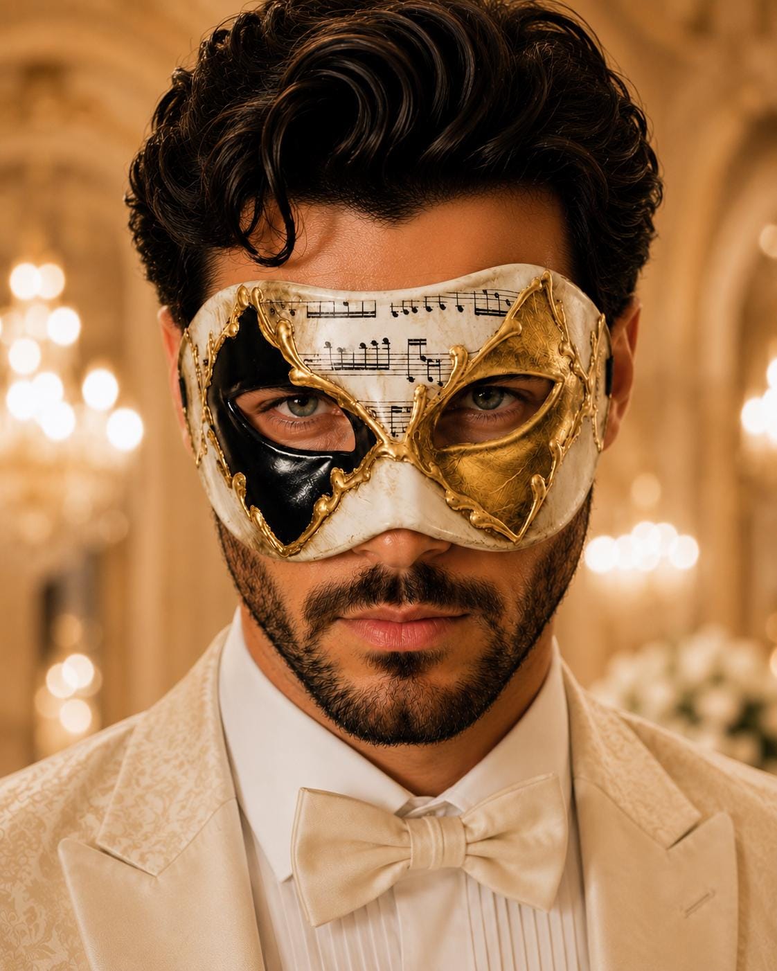 Black & Gold Musical Venetian Masquerade Mask for Men
