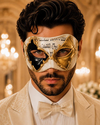 Black & Gold Musical Venetian Masquerade Mask for Men
