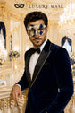 Blue & Silver Checkered Venetian Masquerade Mask for Men