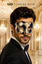 Blue & Silver Checkered Venetian Masquerade Mask for Men