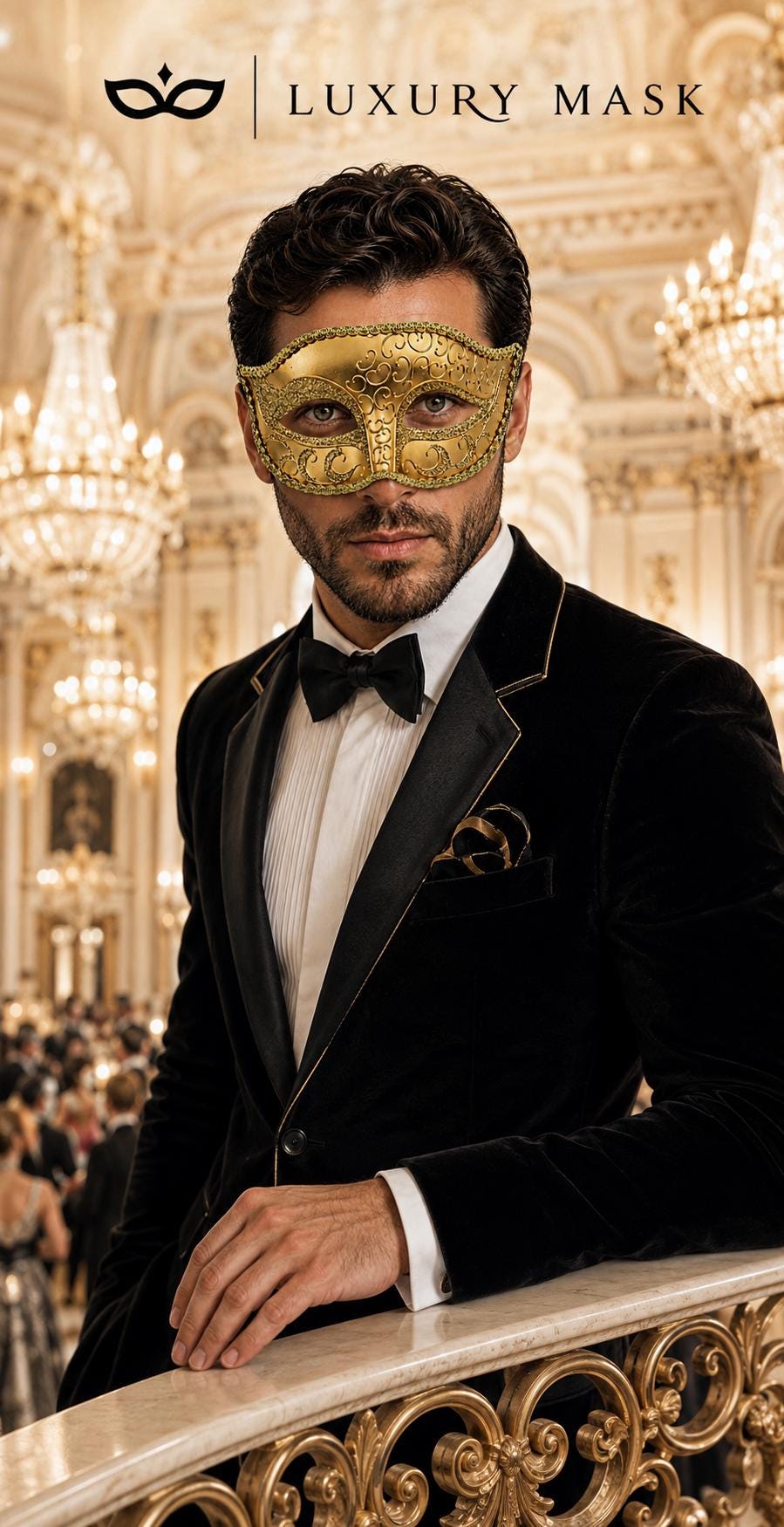 Gold Glitter Venetian Masquerade Mask for Men