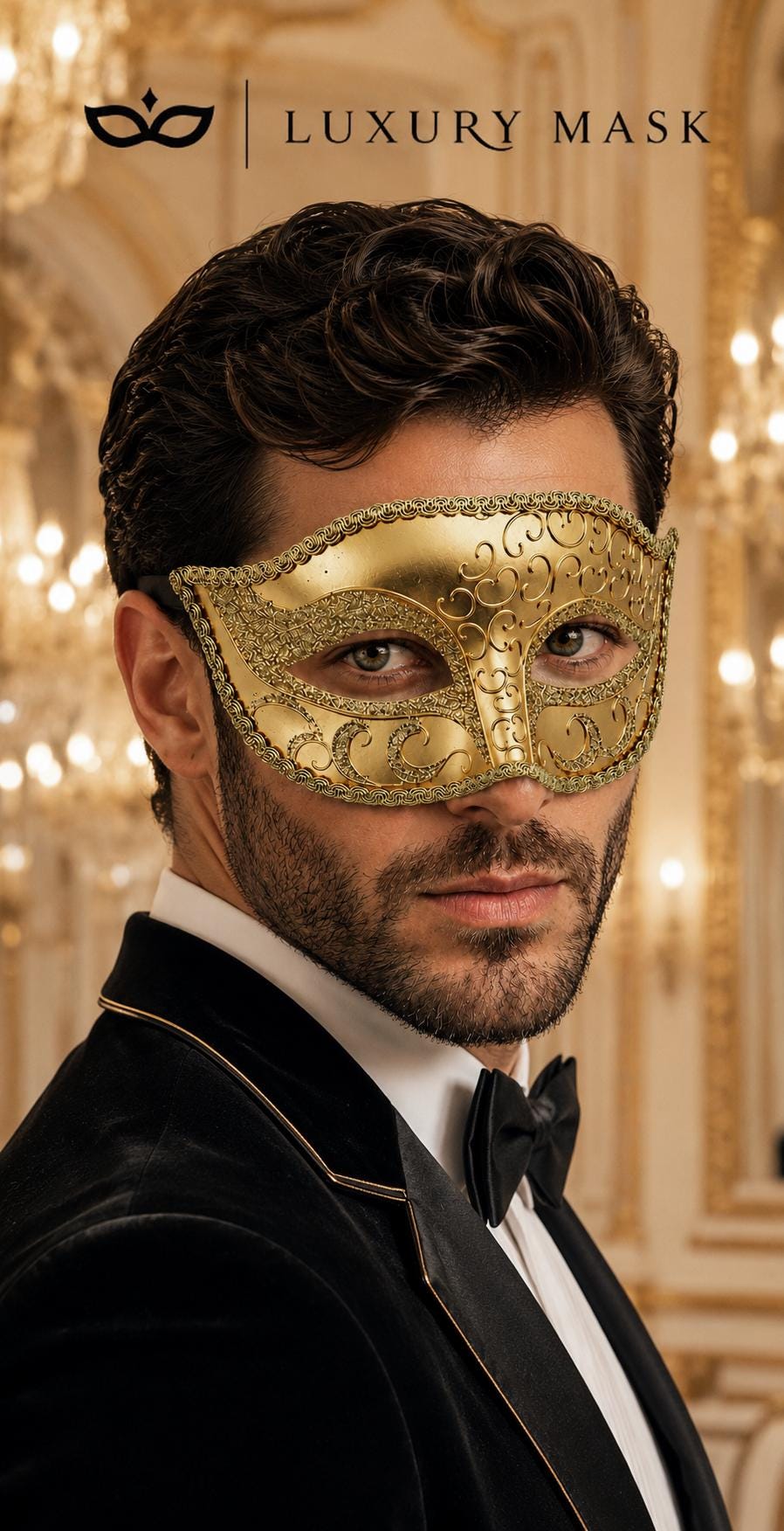 Gold Glitter Venetian Masquerade Mask for Men