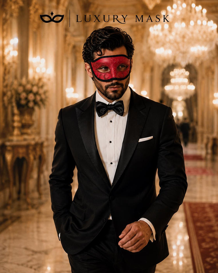 Red & Black Glitter Venetian Mask for Men