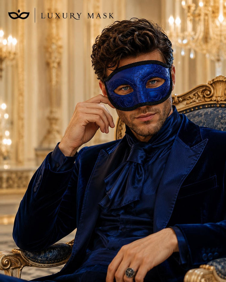 Blue Glitter Venetian Mask for Men