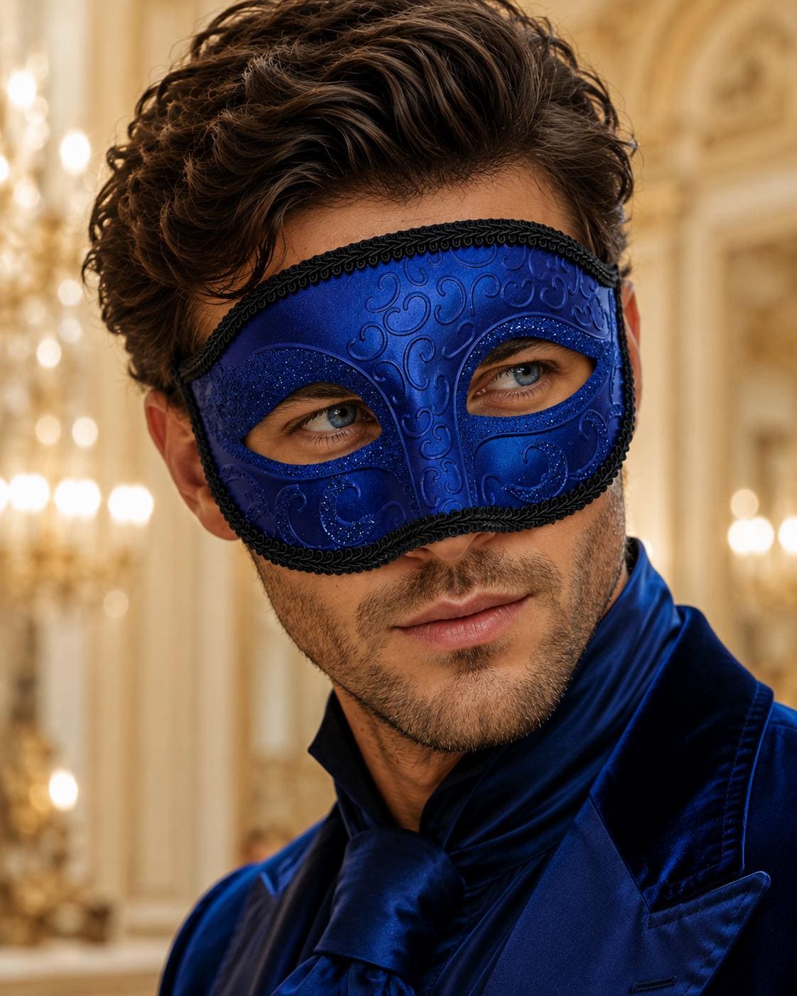 Blue Glitter Venetian Mask for Men