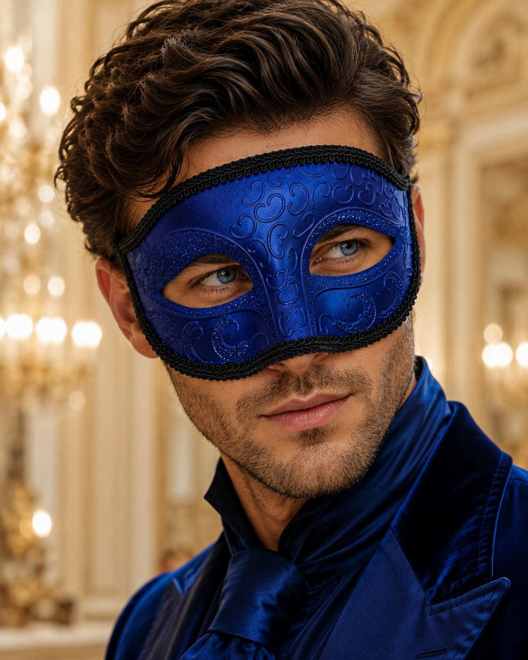 Blue Glitter Venetian Mask for Men