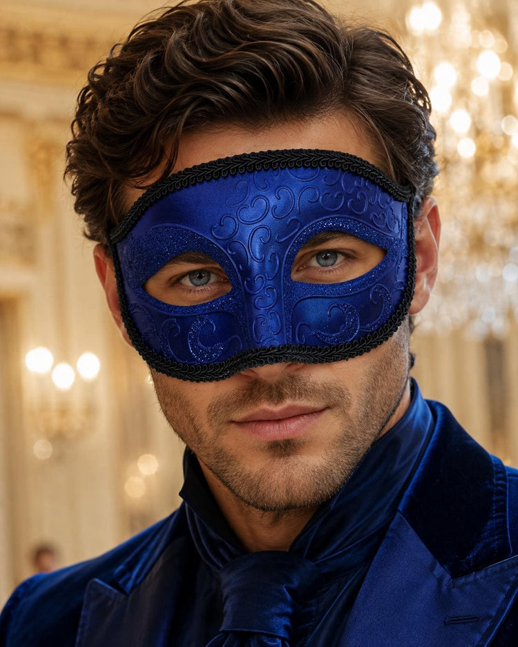 Blue Glitter Venetian Mask for Men