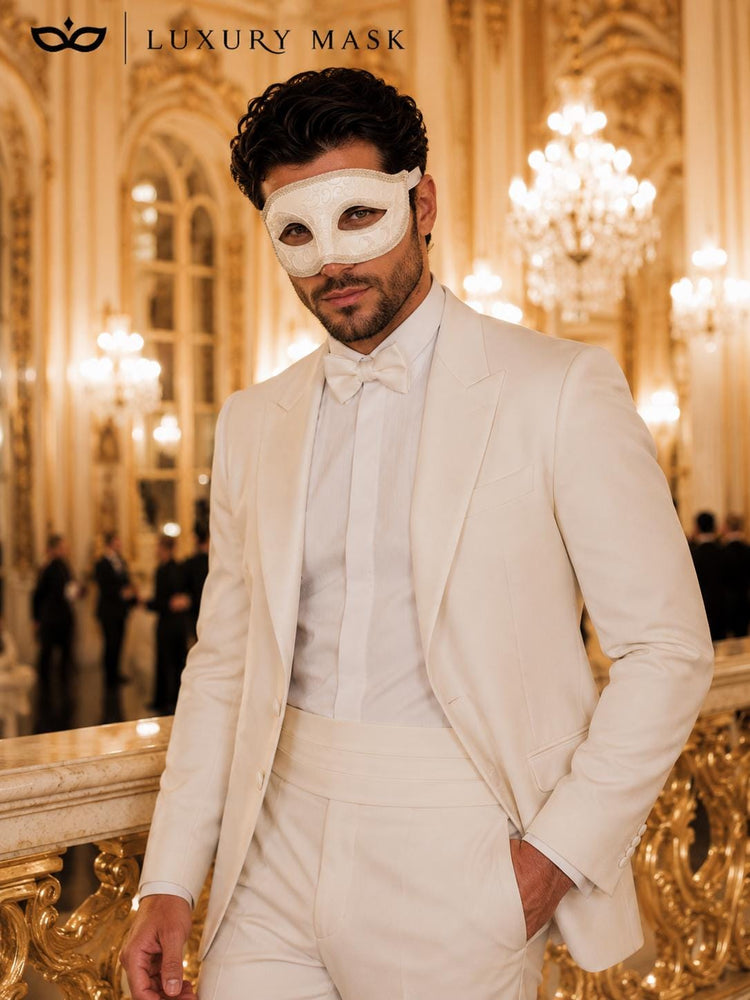 White Glitter Venetian Masquerade Mask for Men