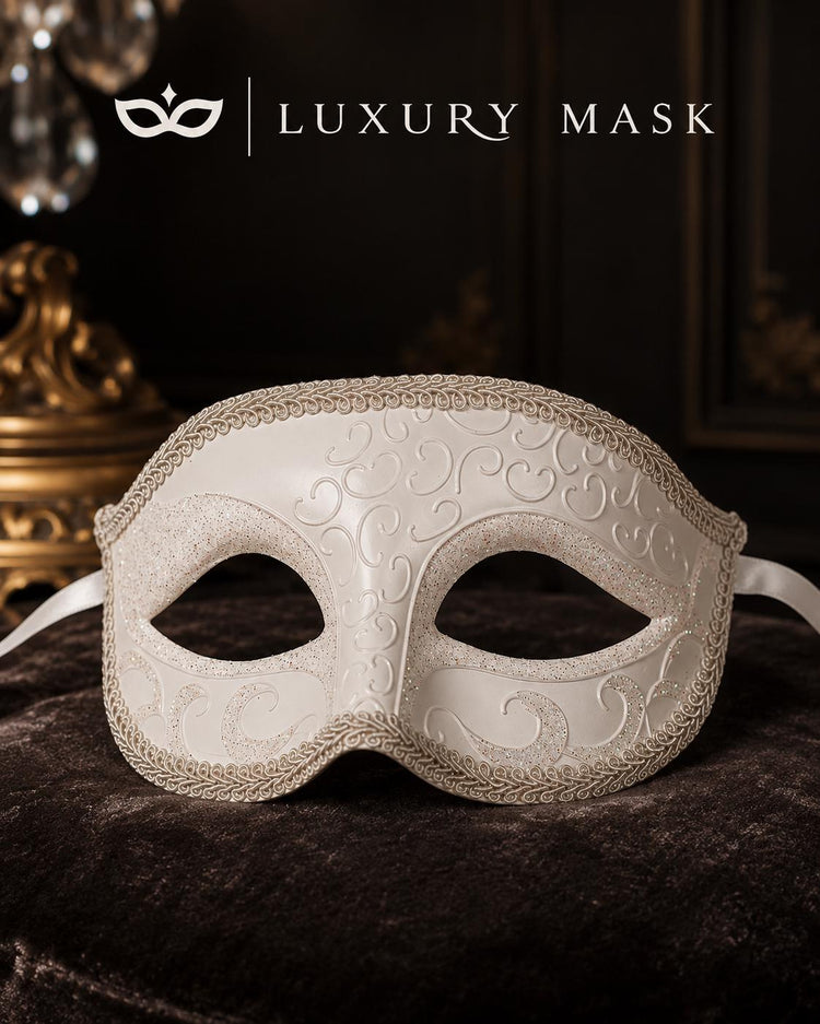 White Glitter Venetian Masquerade Mask for Men