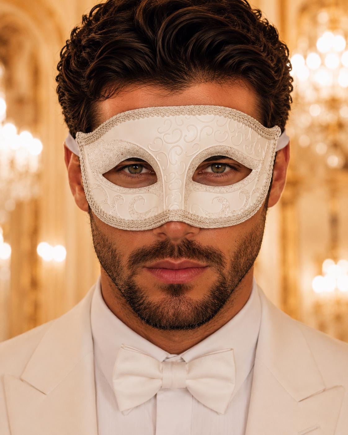 White Glitter Venetian Masquerade Mask for Men