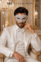 White Diamond Laser Cut Venetian Mask for Men with Clear Stones