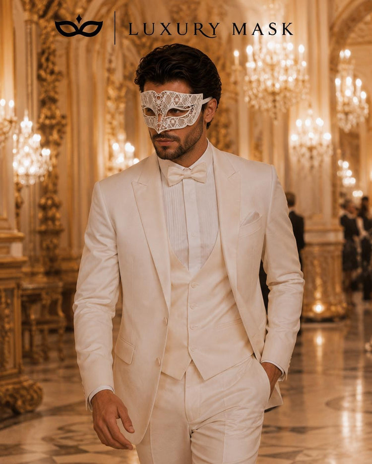 White Diamond Laser Cut Venetian Mask for Men