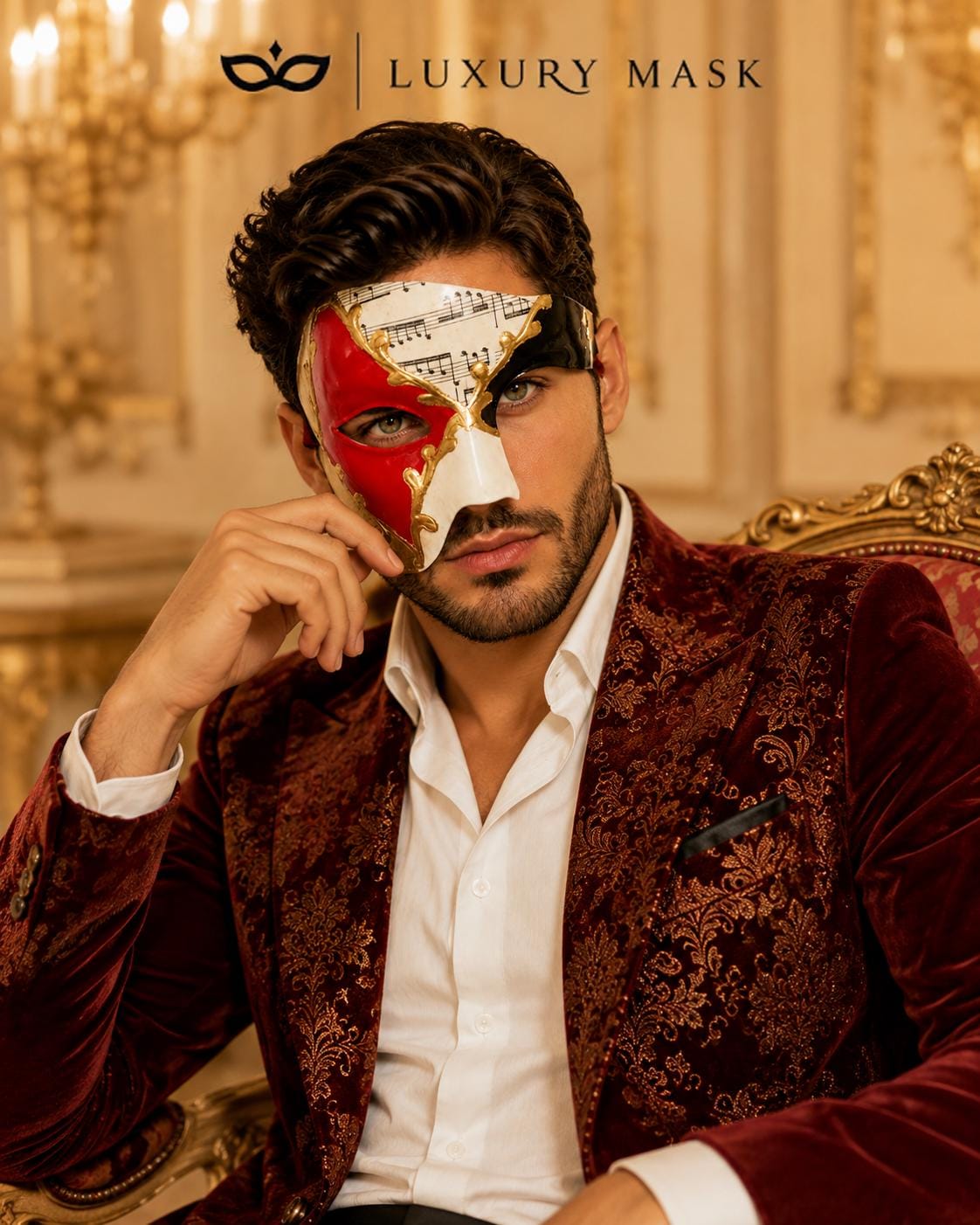 Red & Gold Phantom of the Opera Mask for Men