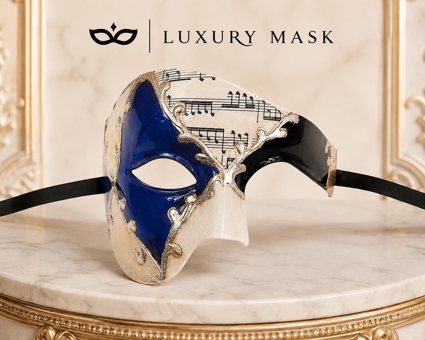 Silver & Blue Phantom of the Opera Mask for Men