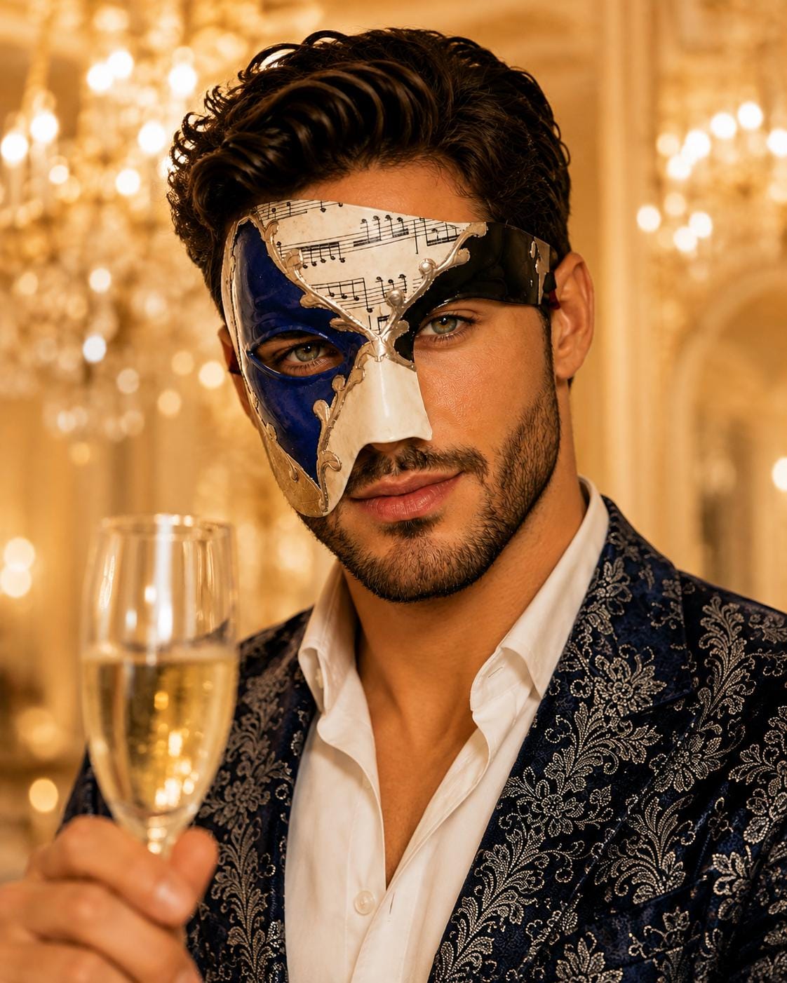 Silver & Blue Phantom of the Opera Mask for Men