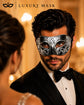 Black Venetian Mask for Men – Silver Glitter Design
