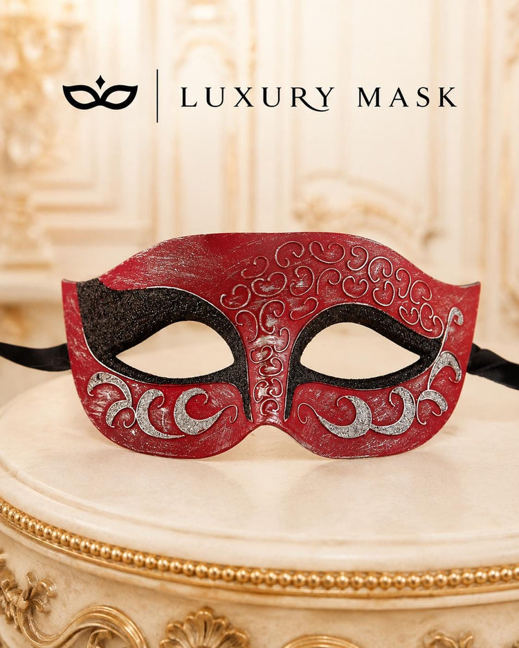 Red Masquerade Mask for Men - Black and Silver Glitter Venetian Eye Mask - Image 5