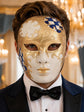 Blue Checkered Full-Face Masquerade Mask - Gold and White - view 3